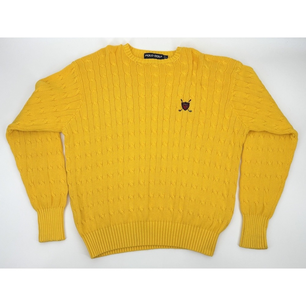 Vintage Polo Golf Ralph Lauren Men's Size XL Sweater Yellow Cable Knit‎ Cotton